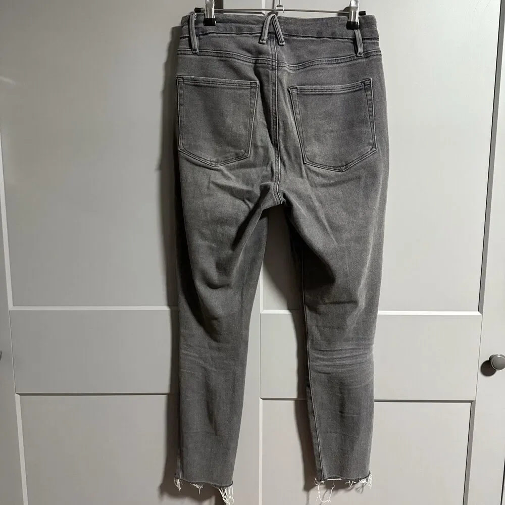 Good American Good Waist Crop Raw Hem Denim Skinny Jeans Black 8/29 GWCRH419T - Picture 5 of 9